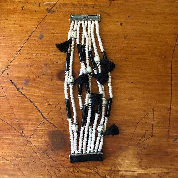 Chico's 2 Piece Beaded Fringe Set Earrings And Multi-Strand Magnetic Bracelet - Picture 7 of 16